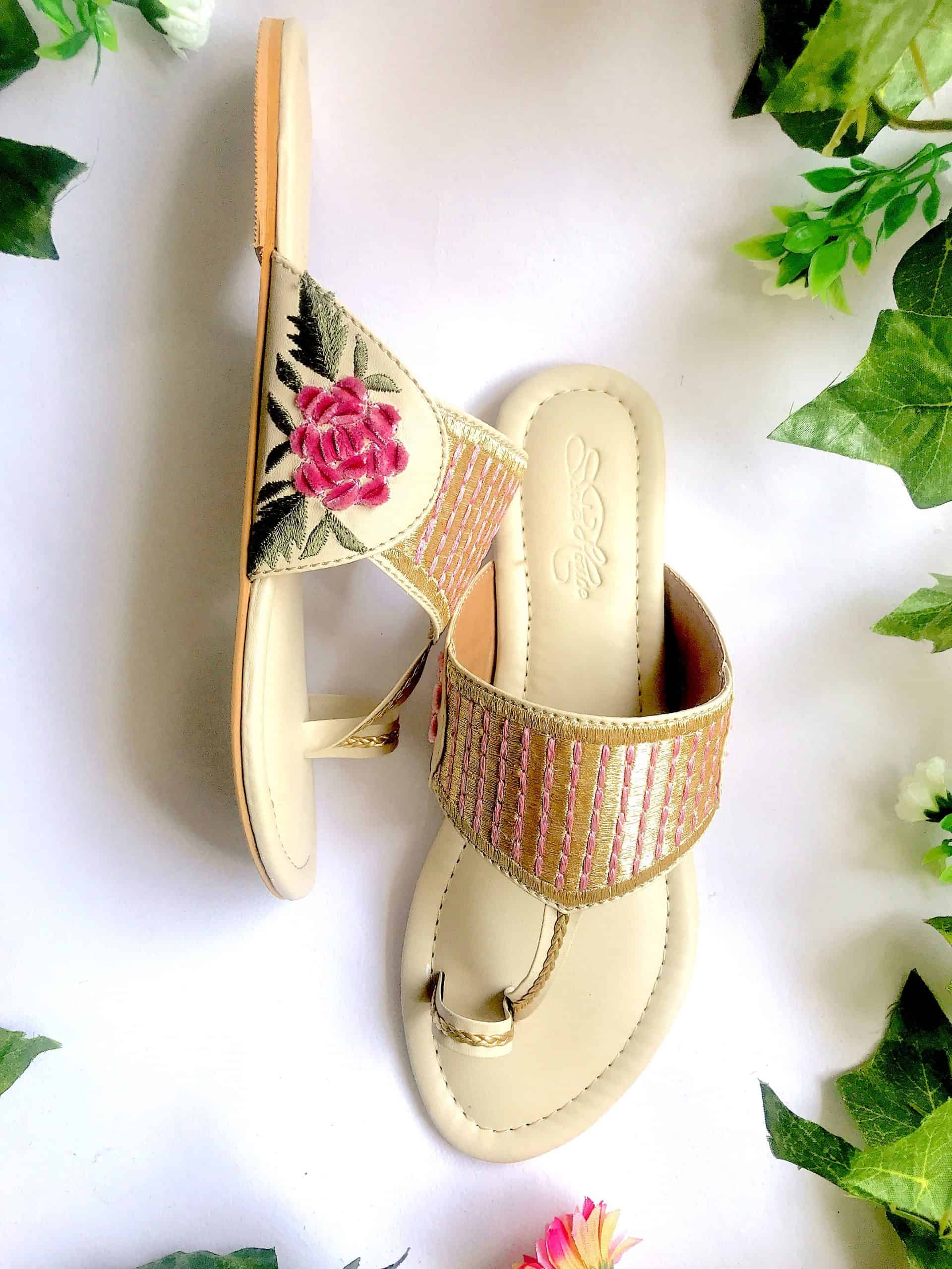 Velvet Cut Rose Pink and Creme Flats 4 Velvet Cut Rose Pink and Creme Flats - Image 4