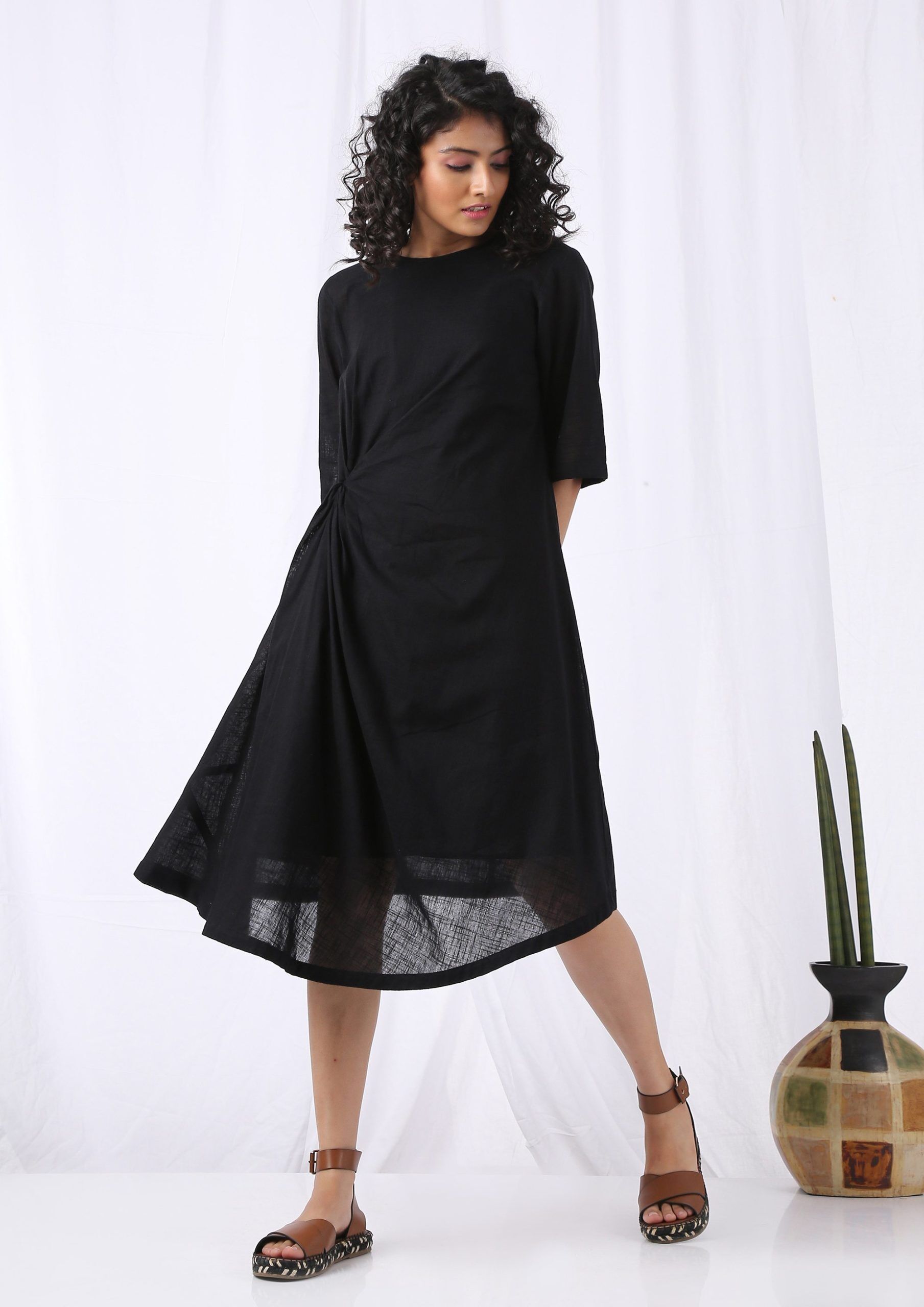 Front Knot Drape Dress